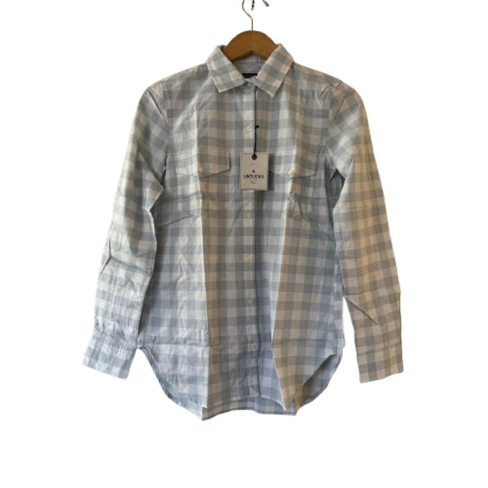NEW UNTUCKit Women's Santa Marzi Button Up Shirt 0 Gingham Check Pockets NWT